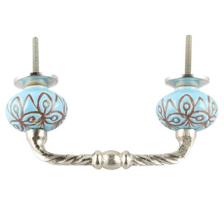 Etched Ceramic Cut Floral Bridge Handle in Turquoise